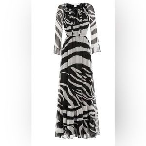 Diane von Furstenberg
Long-Sleeve Zebra-Print Maxi Dress, Black/White